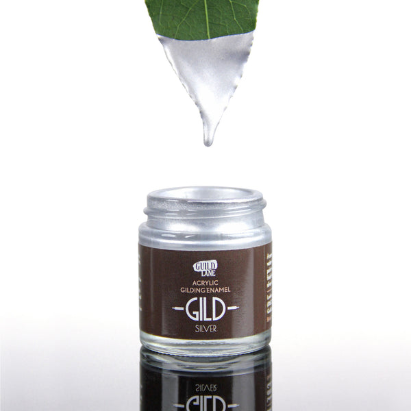 GILD Silver metallic acrylic gilding enamel by Guild Lane. Emulates polished metal but without the fuss. Available from Shel's Shabby Chic.