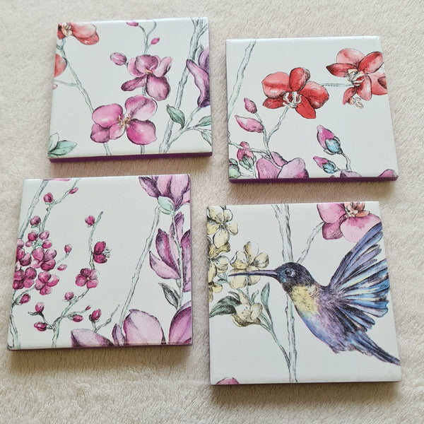 HUMMINGBIRD COASTERS unique floral coffee table mats