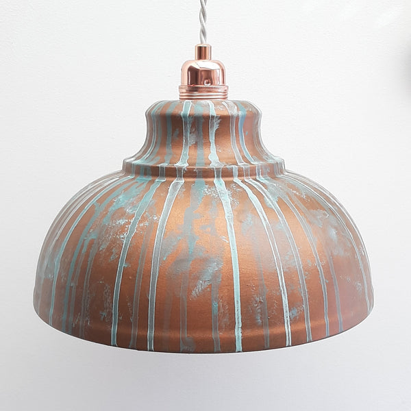 COPPER LAMP SHADE, Hand Painted Industrial Patina Pendant Light