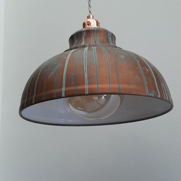 COPPER LAMP SHADE, Hand Painted Industrial Patina Pendant Light