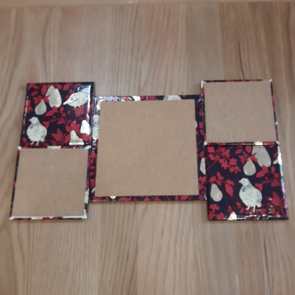 PARTRIDGE COASTER SET, pretty gold foil pears, with exclusive bottle stand