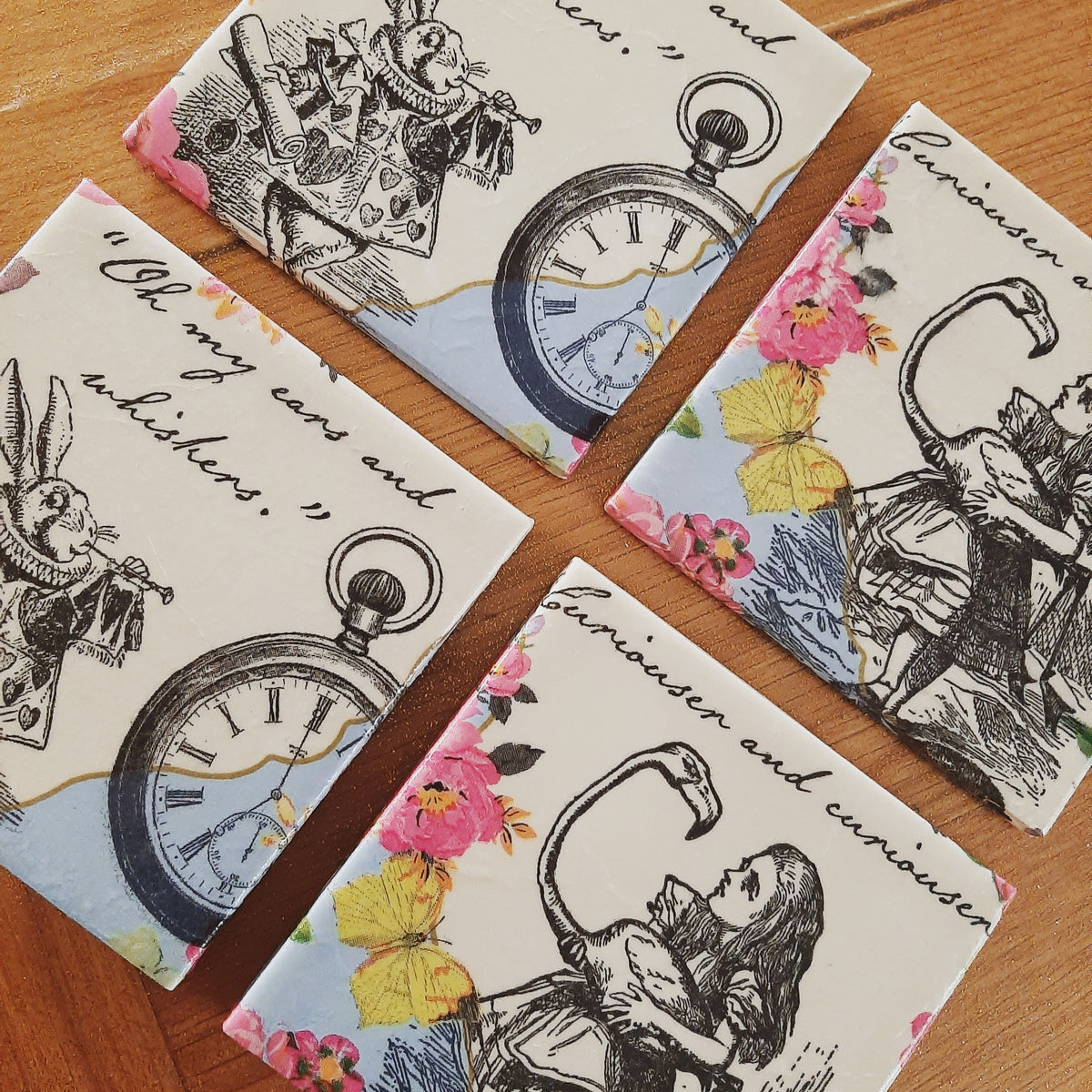 COASTER SET of 4 Alice in Wonderland Handmade Home D cor