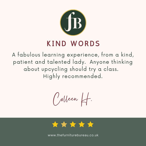 Five star review of 1-to-1 Furniture Painting for Beginners Workshop from a complete beginner