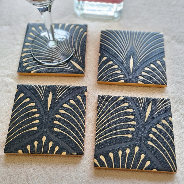 ART DECO COASTERS unique coffee table mats, fan design