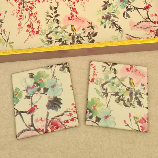 COASTER SET, Oriental Cherry Blossom, Handmade Home Décor