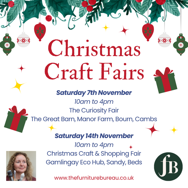 A promotional flyer for 'Christmas Craft Fairs' attended by The Furniture Bureau.