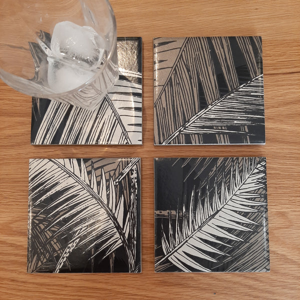TROPICAL PALM COASTERS, 4 Handmade Coffee Table Mats
