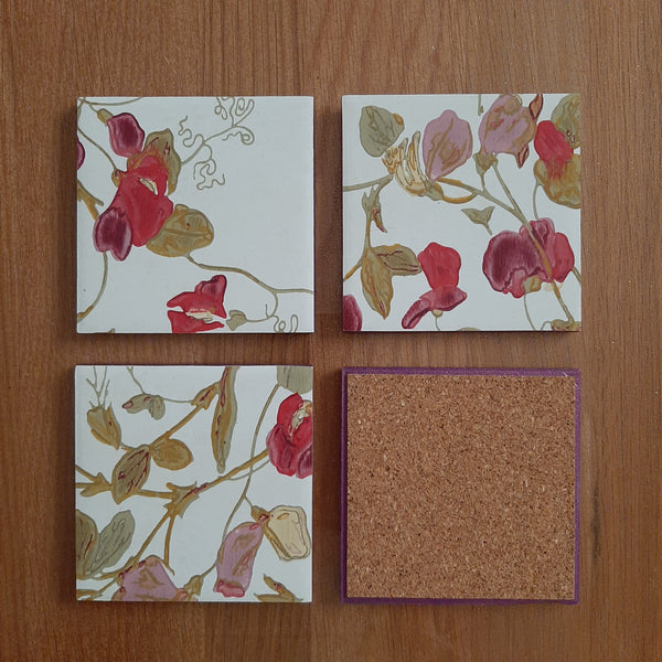 SWEET PEA COASTERS unique floral coffee table mats