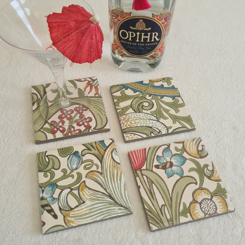 William Morris coasters in Golden Lily design, set of 4 handmade by Shel's Shabby Chic, Stotfold
