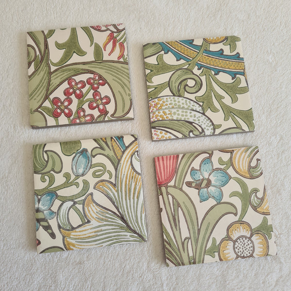 William Morris coasters in Golden Lily design, set of 4 handmade by Shel's Shabby Chic, Stotfold