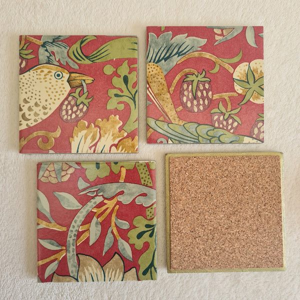 William Morris coasters in Strawberry Thief design, set of 4 handmade by Shel's Shabby Chic, Stotfold