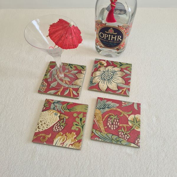 William Morris coasters in Strawberry Thief design, set of 4 handmade by Shel's Shabby Chic, Stotfold