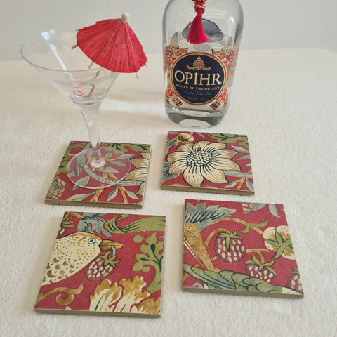 William Morris coasters in Strawberry Thief design, set of 4 handmade by Shel's Shabby Chic, Stotfold