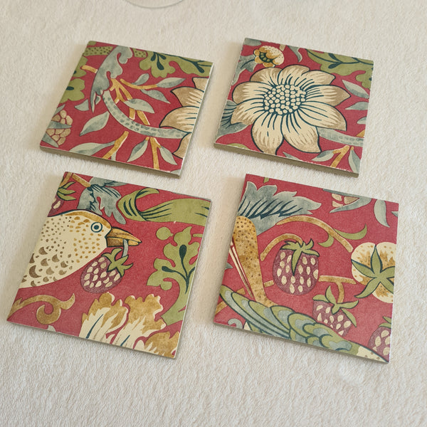 William Morris coasters in Strawberry Thief design, set of 4 handmade by Shel's Shabby Chic, Stotfold