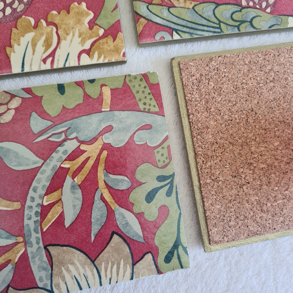 William Morris coasters in Strawberry Thief design, set of 4 handmade by Shel's Shabby Chic, Stotfold