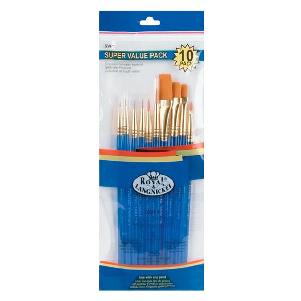 Assorted Royal & Langnickel artist's brushes ideal for use with GILD Metallic Paints and creative craft projects, value pack of ten.
