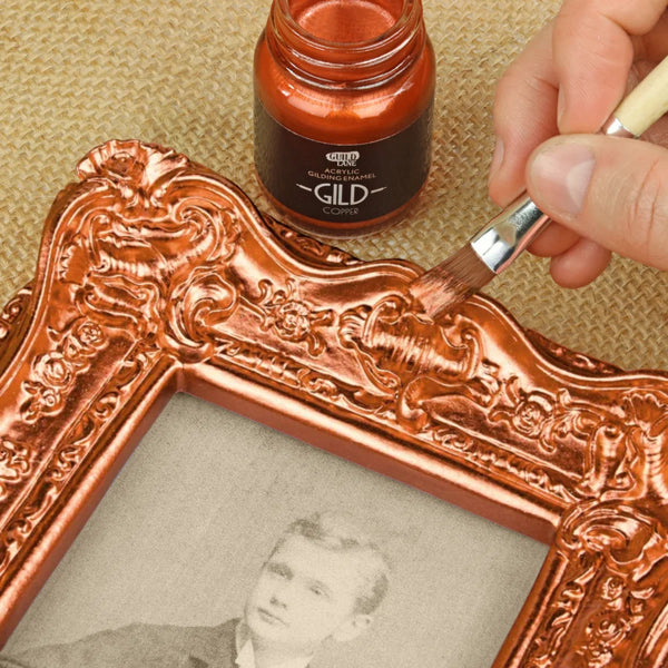 Decorative interior frame project finished with Guild Lane GILD Copper metallic enamel paint.