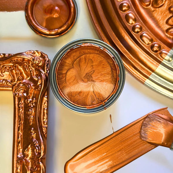 Guild Lane GILD Copper metallic paint used to highlight decorative detail on multiple surfaces.