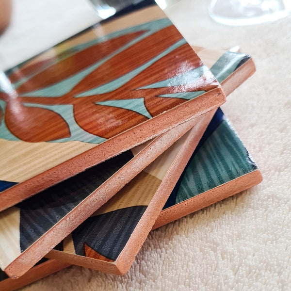 Guild Lane GILD Copper metallic paint used to add copper edge detailing to handcrafted ceramic coasters.