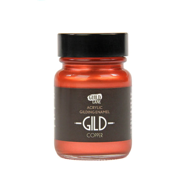 Jar of Guild Lane GILD Originals Copper metallic enamel paint for furniture, crafts and decorative interior projects.