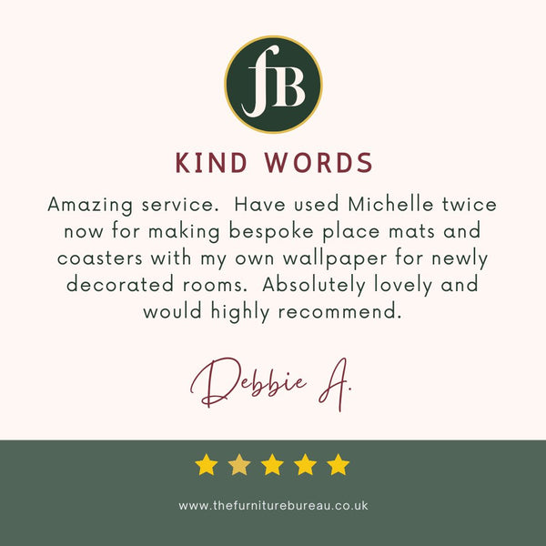 Kinds words from my client, five star review of bespoke place mats for her dining table.
