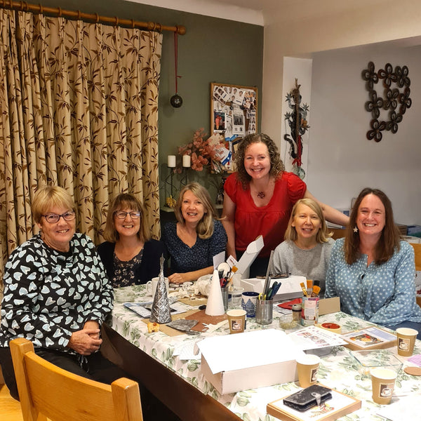Beginners smiling at a Metal Embossing Craft Class in Stotfold SG5.