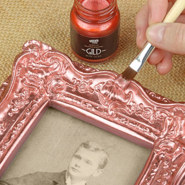 Decorative interior frame project finished with Guild Lane GILD Rose Gold metallic enamel paint.