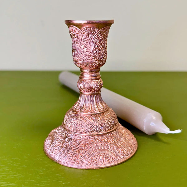 Guild Lane GILD Rose Gold metallic paint used to add rose gold detailing to a metal candlestick.
