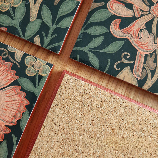 Cork backing on a handmade William Morris Compton ceramic coaster to help protect furniture.