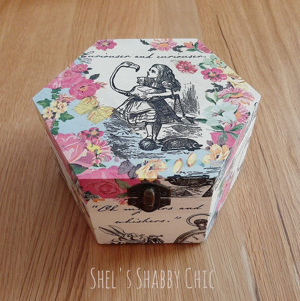 ALICE IN WONDERLAND MEMORY BOX, Hexagonal Wooden Gift Box