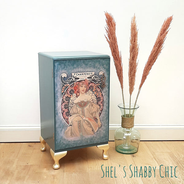 ART NOUVEAU DRINKS CABINET in Pink, Green & Gold - "Lucille"