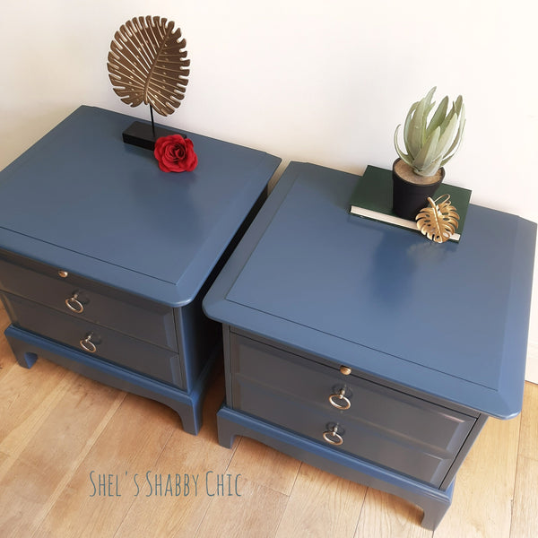 Stag Minstrel Vintage Bedside Tables 2 drawer and slide out shelf cabinets by Shel's Shabby Chic