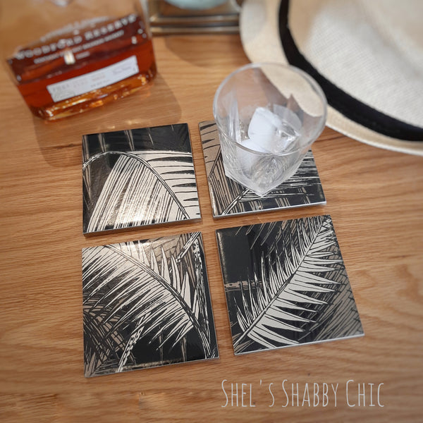 Cole & Son Palm Jungle Coaster Set of 4, black, bronze and tan, handmade by Shel's Shabby Chic