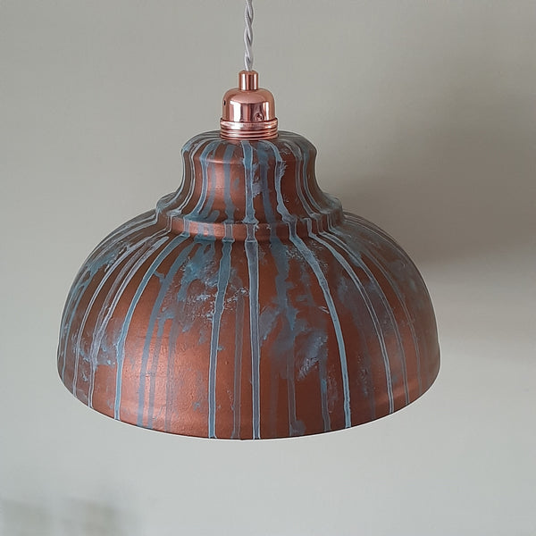 COPPER LAMP SHADE, Hand Painted Industrial Patina Pendant Light