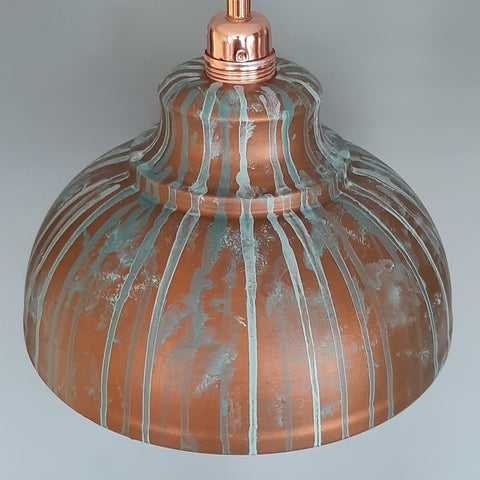 COPPER LAMP SHADE, Hand Painted Industrial Patina Pendant Light