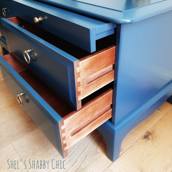 STAG BEDSIDE TABLES, Pair 2 Drawer & Slide-Out Shelf, custom painted for you