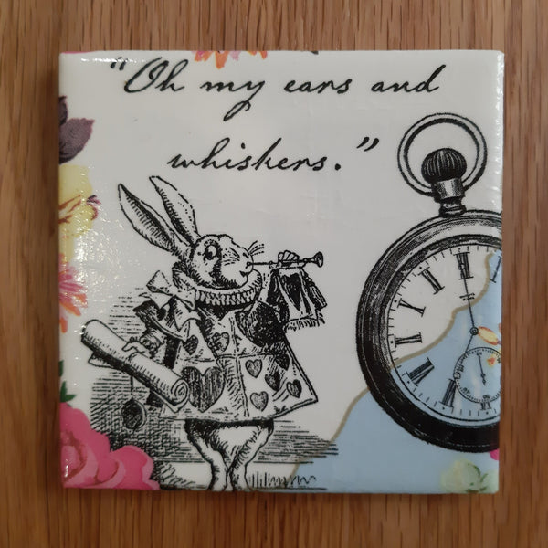 Wine Time Coaster Set traditional Alice in Wonderland with wine bottle stand