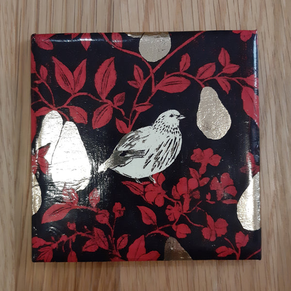 COASTER SET, gold foiled birds, with exclusive bottle stand