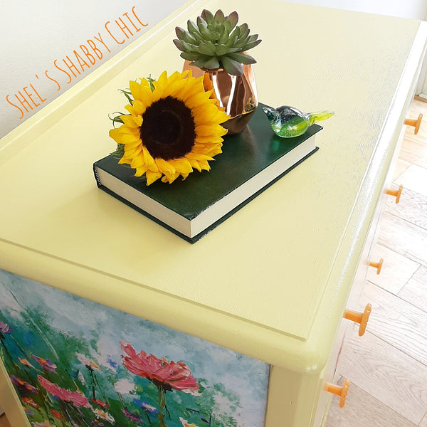 CHEST OF DRAWERS Hand Painted Flowers - Yellow Lebus Bedroom Furniture