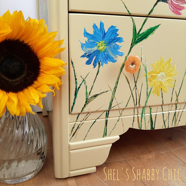 CHEST OF DRAWERS Hand Painted Flowers - Yellow Lebus Bedroom Furniture