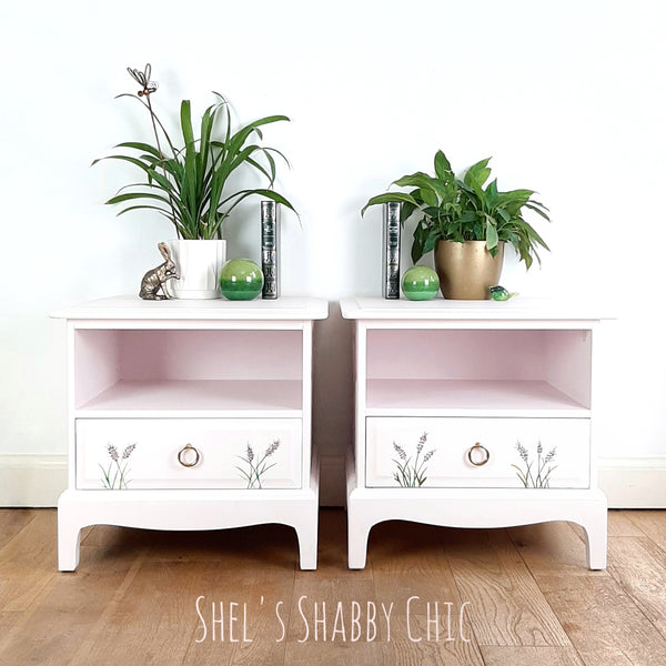 STAG BEDSIDE TABLES, Pair 1 Drawer & Cubby Cabinets, custom painted for you