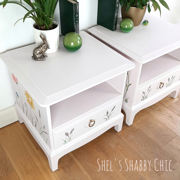 STAG BEDSIDE TABLES, Pair 1 Drawer & Cubby Cabinets, custom painted for you