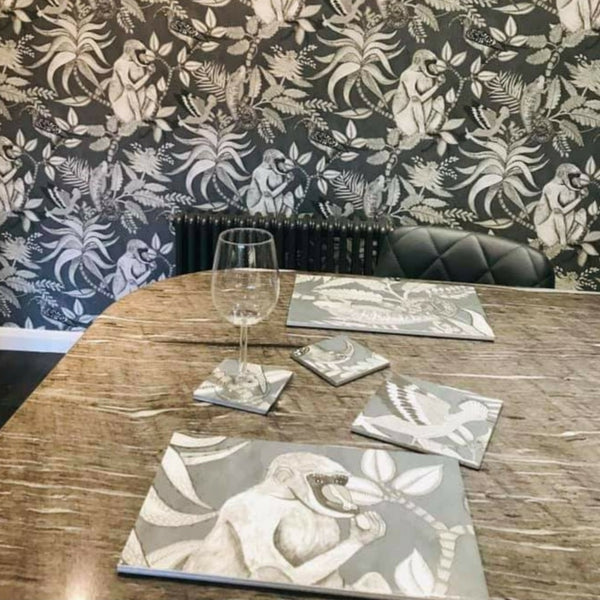 Handmade-to-order ceramic tableware created from wallpaper to coordinate with a customer's home décor.