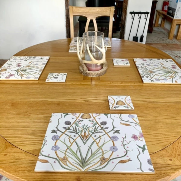 Handmade-to-order ceramic tableware created from wallpaper to coordinate with a customer's home décor.