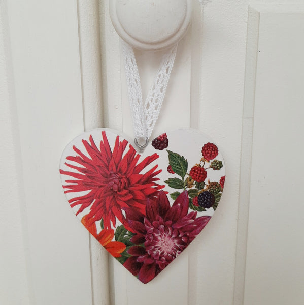 DAHLIA HANGING HEART Ceramic Wall Art, Home Décor Floral Sign